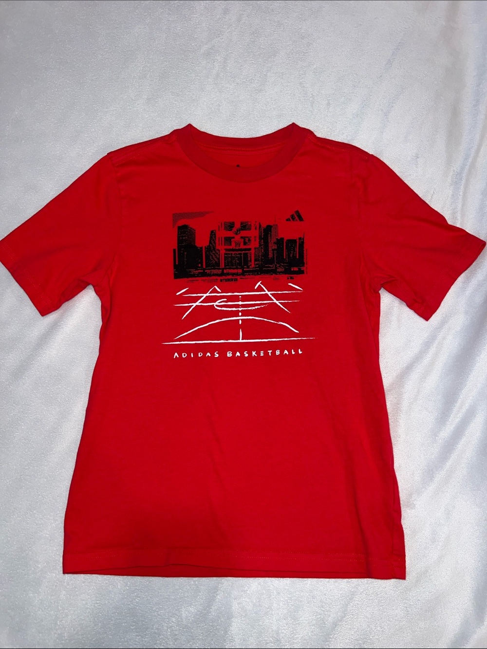 Boys adidas Red Tee with Black & White Basketball Graphic